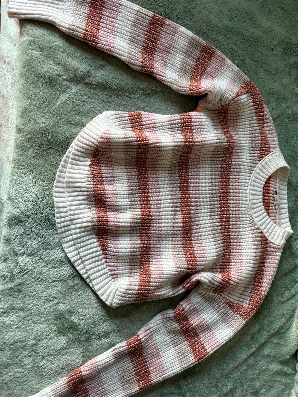 SO Pink and Cream Striped Crewneck Sweater